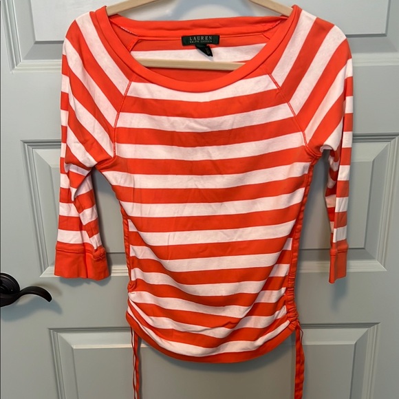 Ralph Lauren Tops - Ralph Lauren Orange Fitted Ruched 3/4 Sleeve Blouse